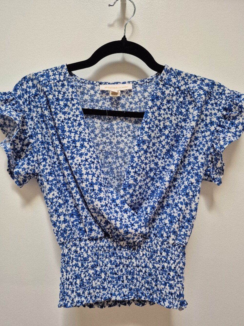 Monteau Blue Floral Smocked Wrap Crop Top Women’s Small